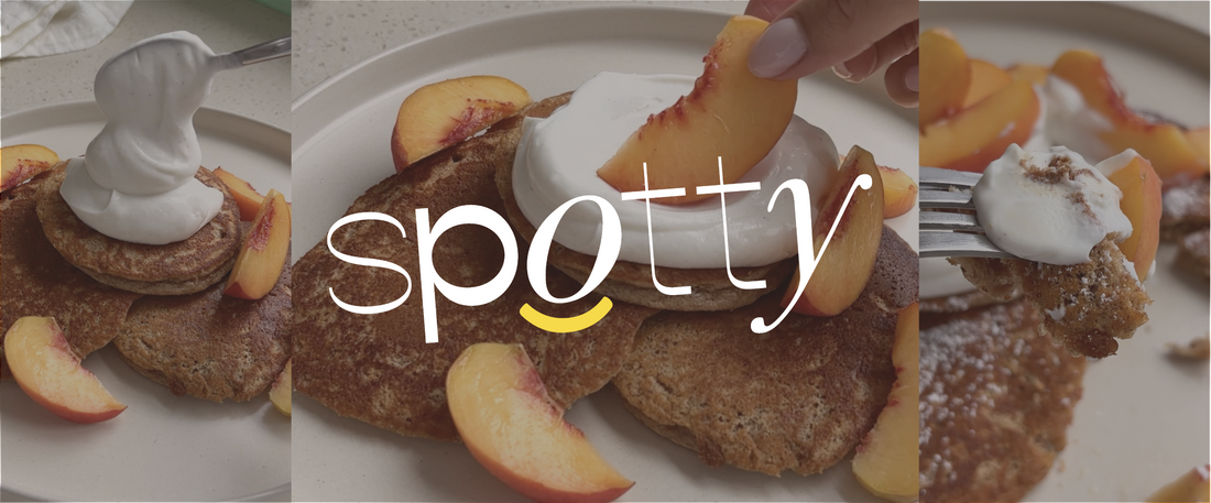 Peaches and Cream Spotty Pancakes by @livs.table