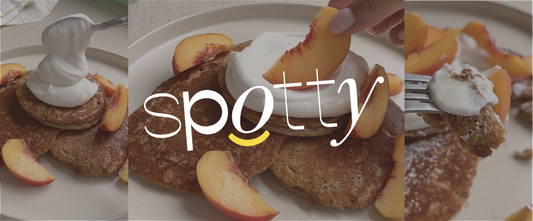 Peaches and Cream Spotty Pancakes by @livs.table